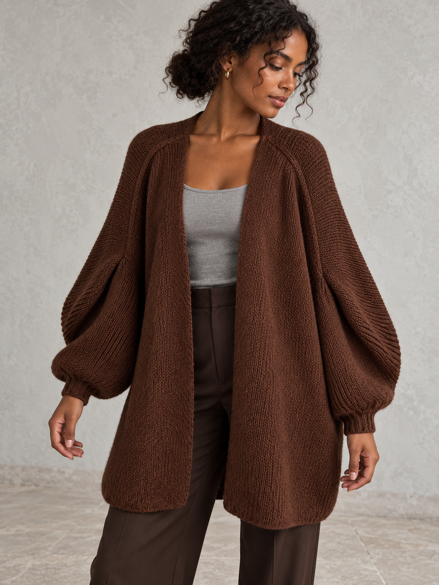 Langer offener Damen Strickcardigan mit Ballonärmeln