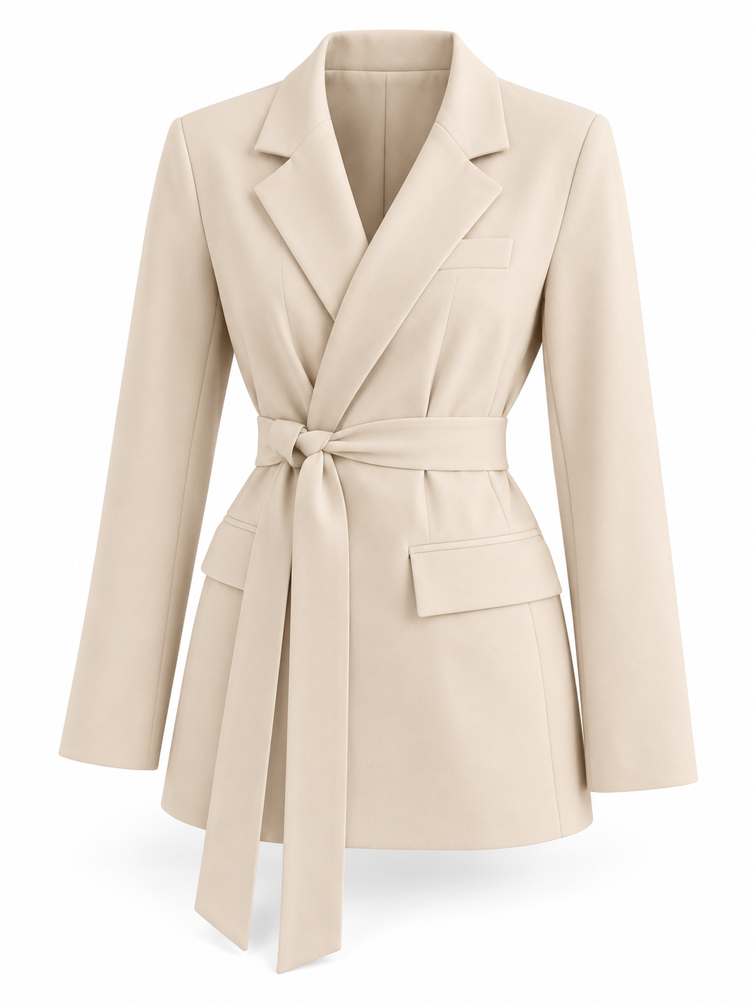 Damen Blazer mit Bindegürtel und Revers in Beige – freigestellte Produktansicht