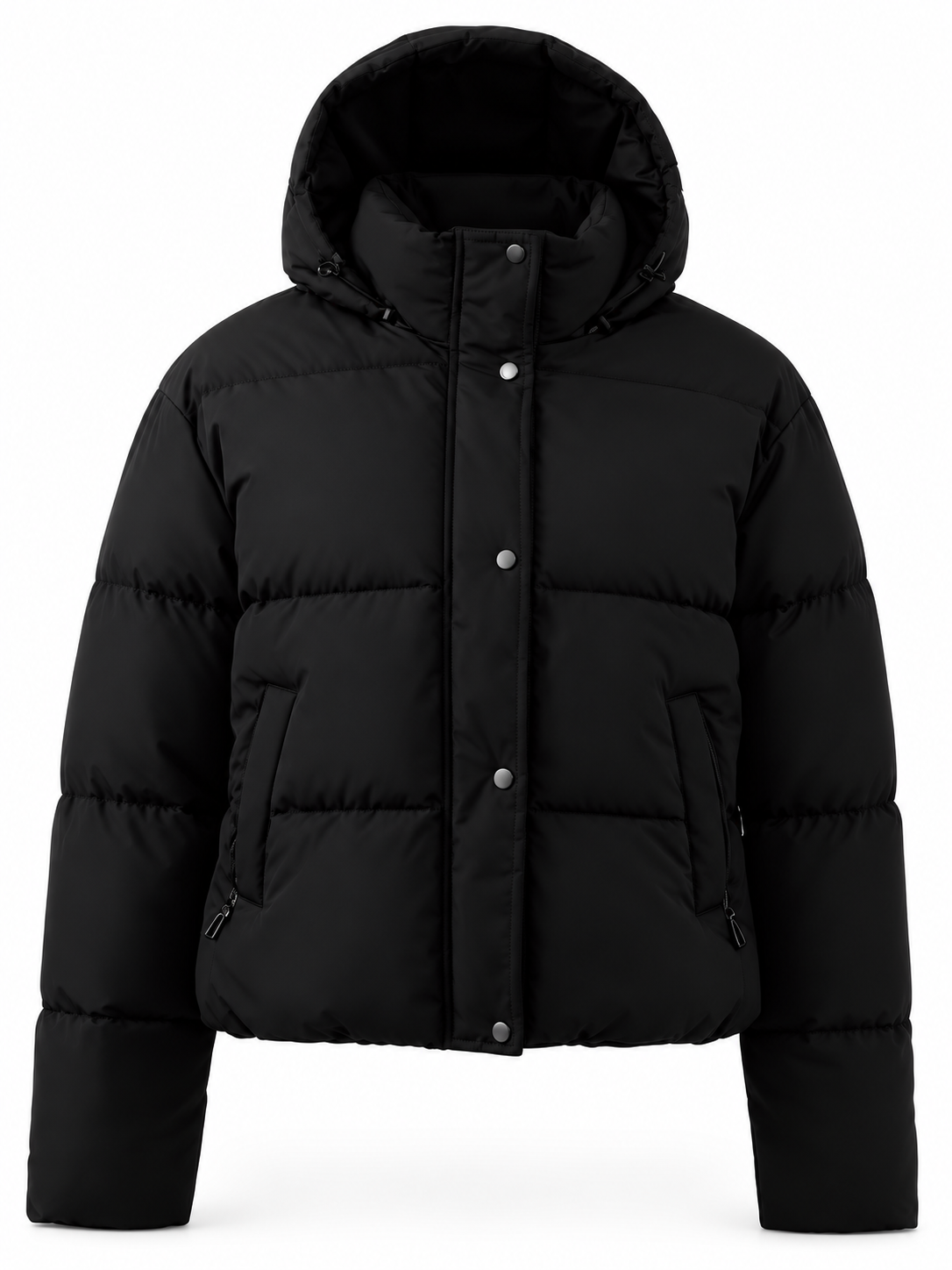 Kurze Damen Steppjacke mit Kapuze und hohem Kragen