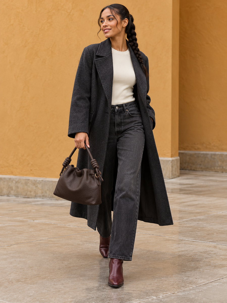 Damen Handtasche mit Kordelzug und Knotengriff