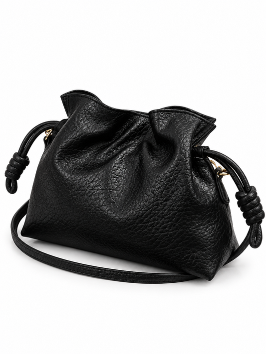 Damen Handtasche mit Kordelzug und Knotengriff – Produkt auf weißem Hintergrund