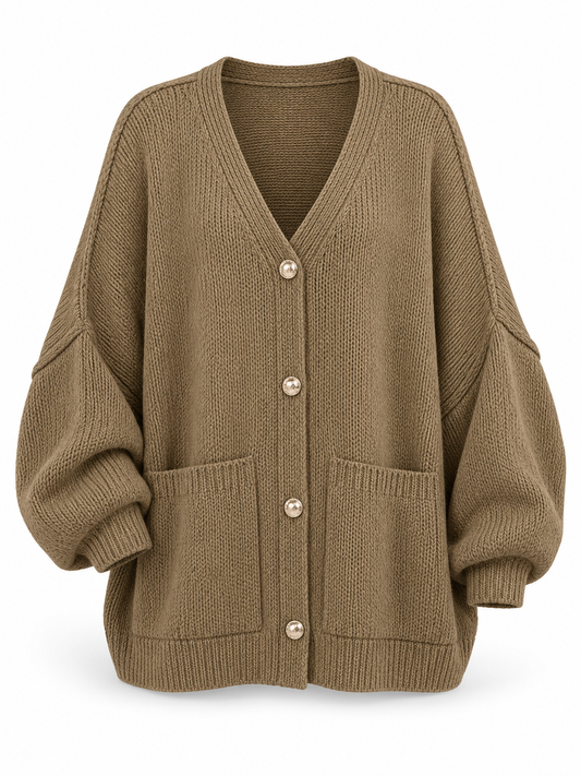 Damen Strickjacke mit V-Ausschnitt und Knöpfen – Produkt auf weißem Hintergrund