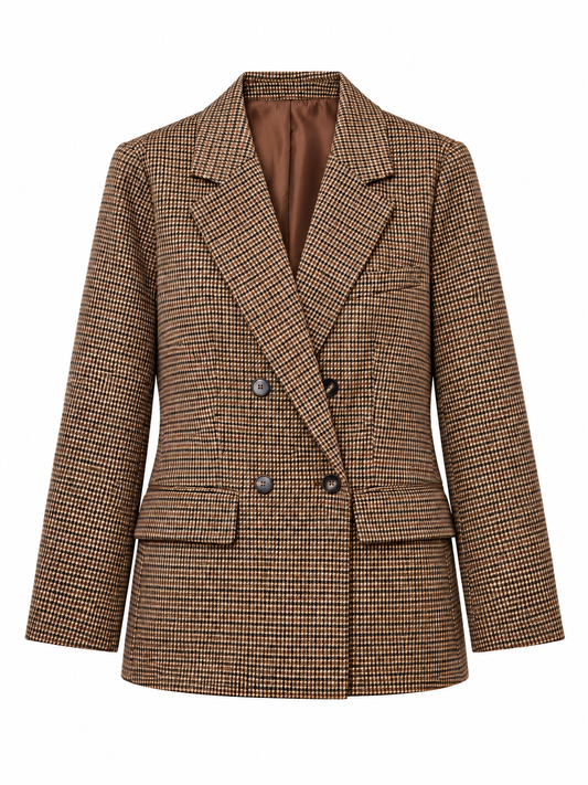 Karierter Damenblazer mit Revers und Knöpfen – Produkt auf weißem Hintergrund