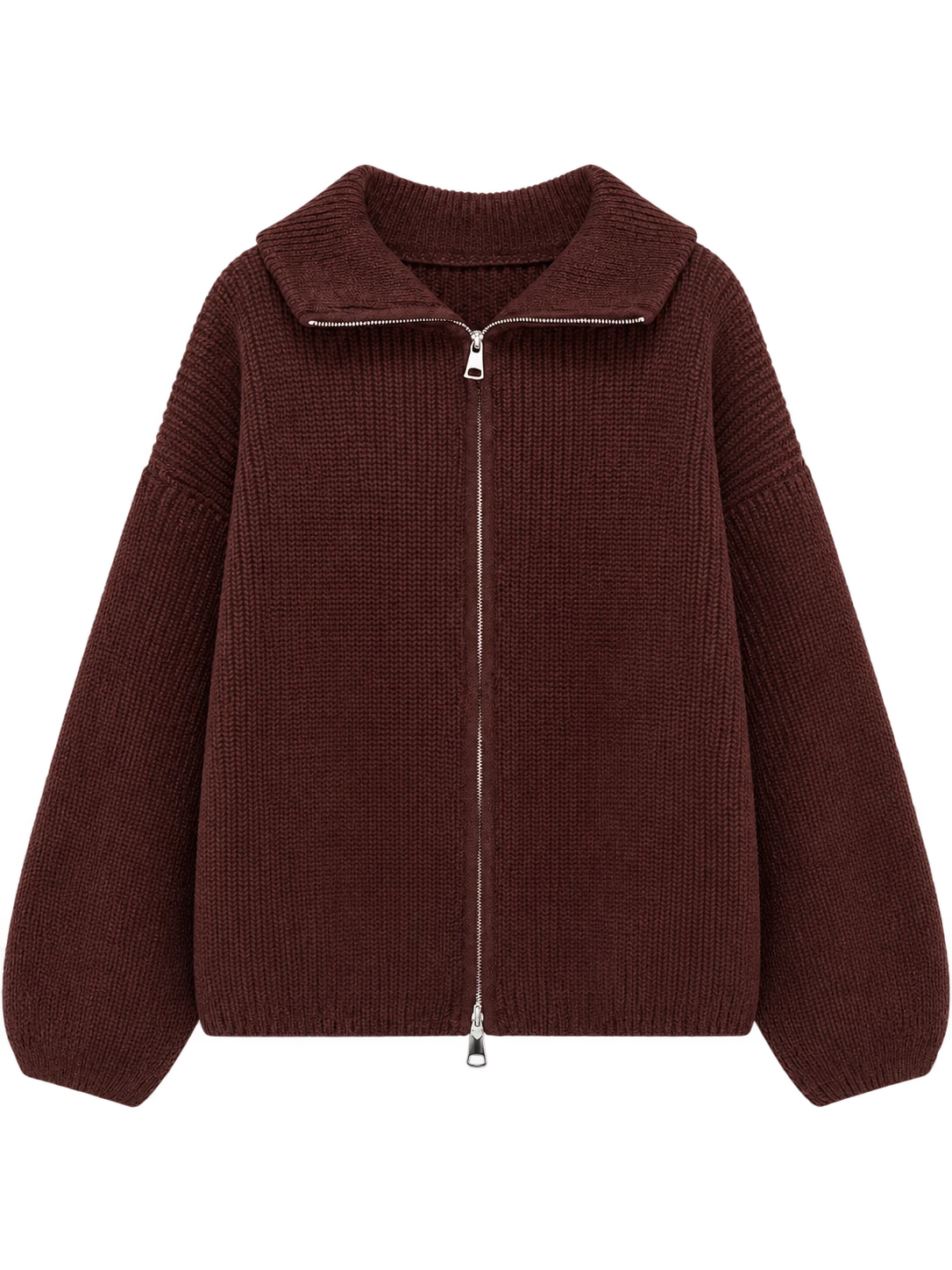 Damen Strickjacke mit Kragen und Zwei-Wege-Reißverschluss freigestellt