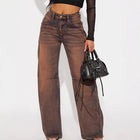 Braune Damen Wide-Leg-Jeans mit weitem Bein