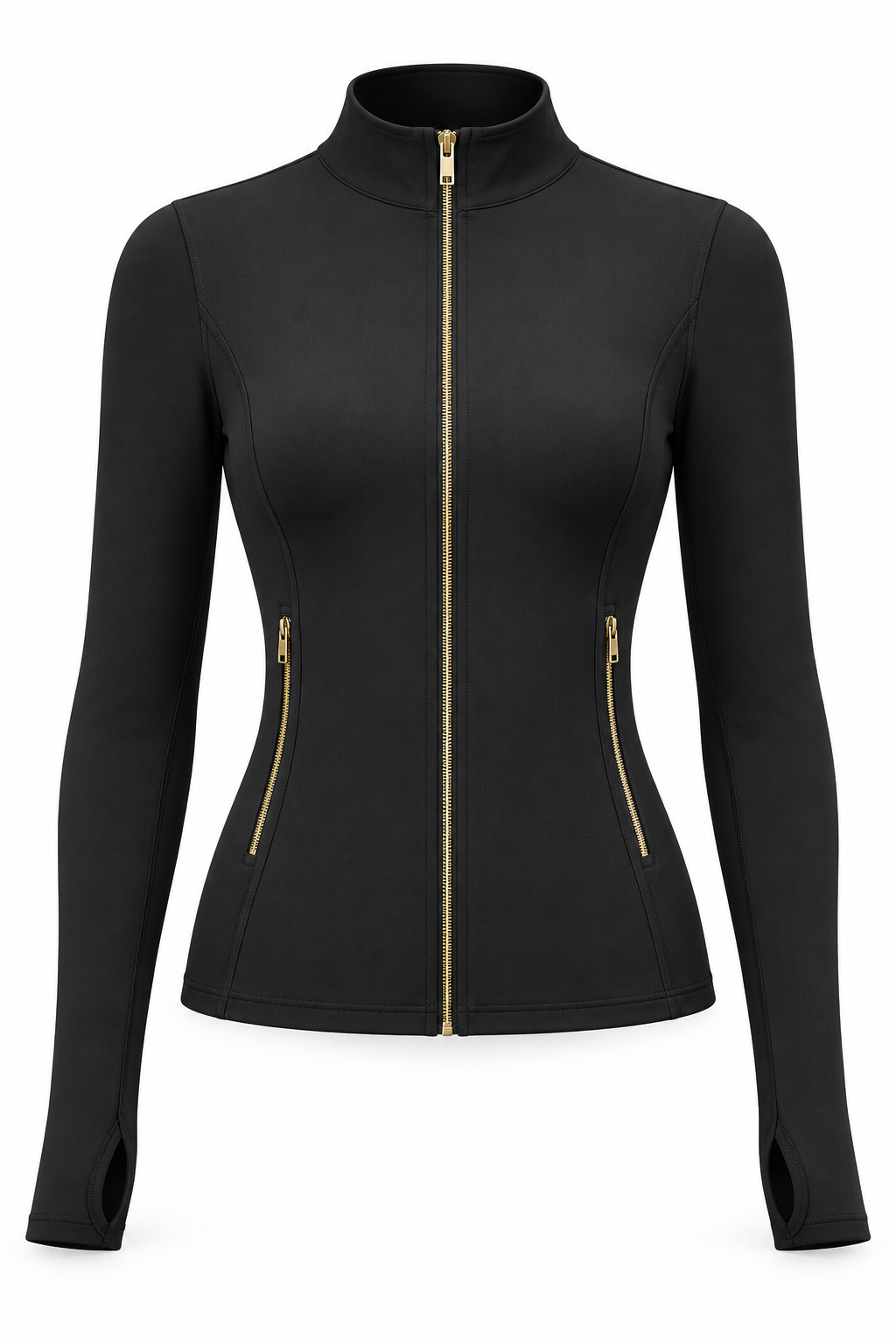 Taillierte Damen Sportjacke mit Reißverschluss und Daumenlöchern