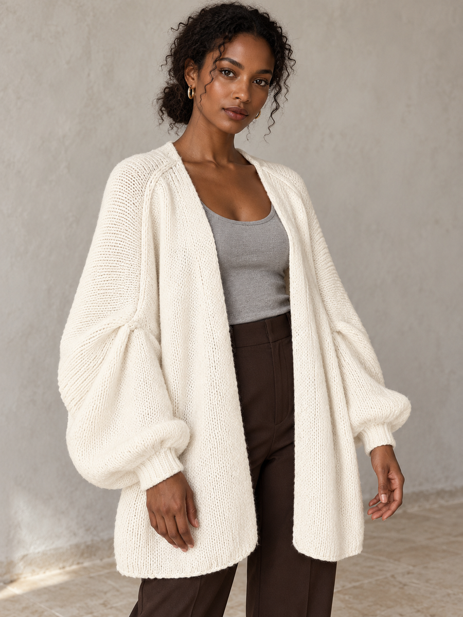 Langer offener Damen Strickcardigan mit Ballonärmeln