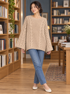 Damen Oversize-Zopfstrickpullover mit Glockenärmeln