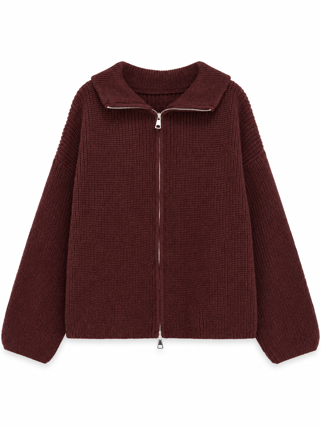 Damen Strickjacke mit Kragen und Zwei-Wege-Reißverschluss