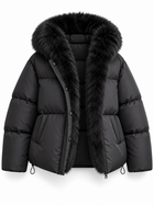 Damen Steppjacke mit Kapuze und Kunstfellbesatz
