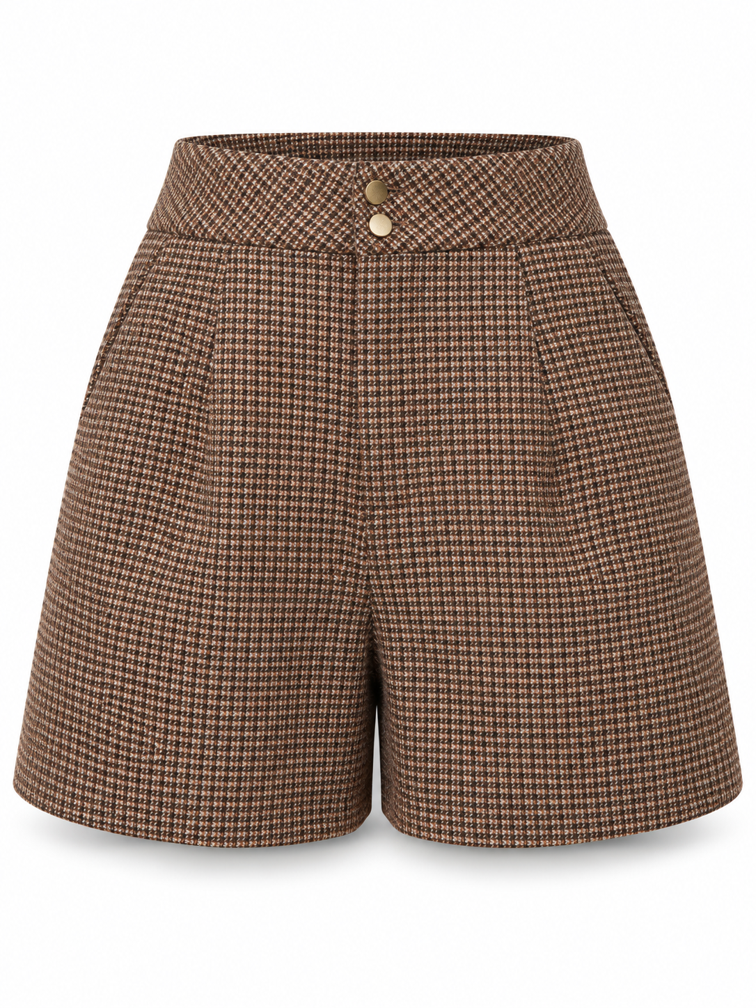 Karierte Damen Shorts mit goldfarbenen Knöpfen