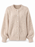Damen Strukturstrickjacke mit Rundhals und Schmuckknöpfen
