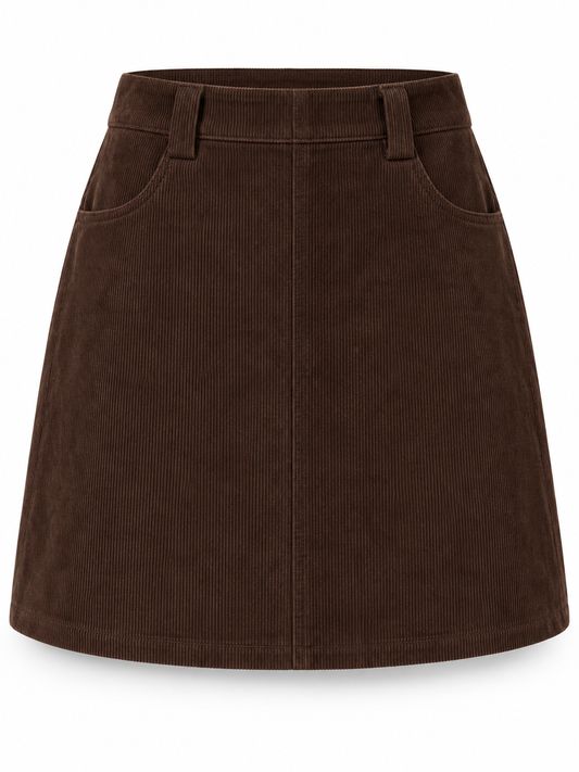 Women's A-Line Corduroy Mini Skirt with High Waist – Produkt auf weißem Hintergrund