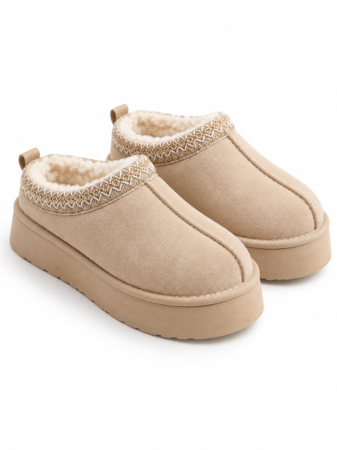Damen Plateau-Clogs in Wildlederoptik in Beige – freigestellte Produktansicht