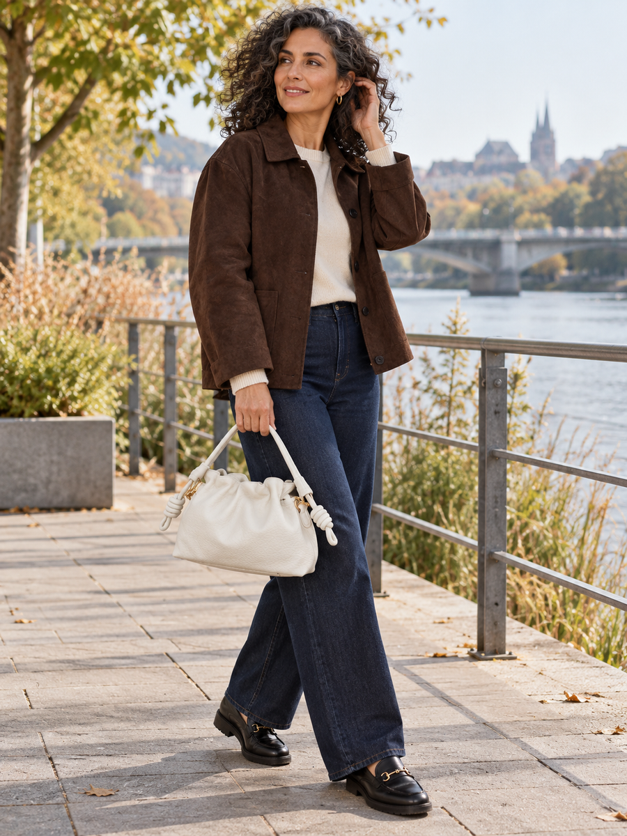 Damen Handtasche mit Kordelzug und Knotengriff
