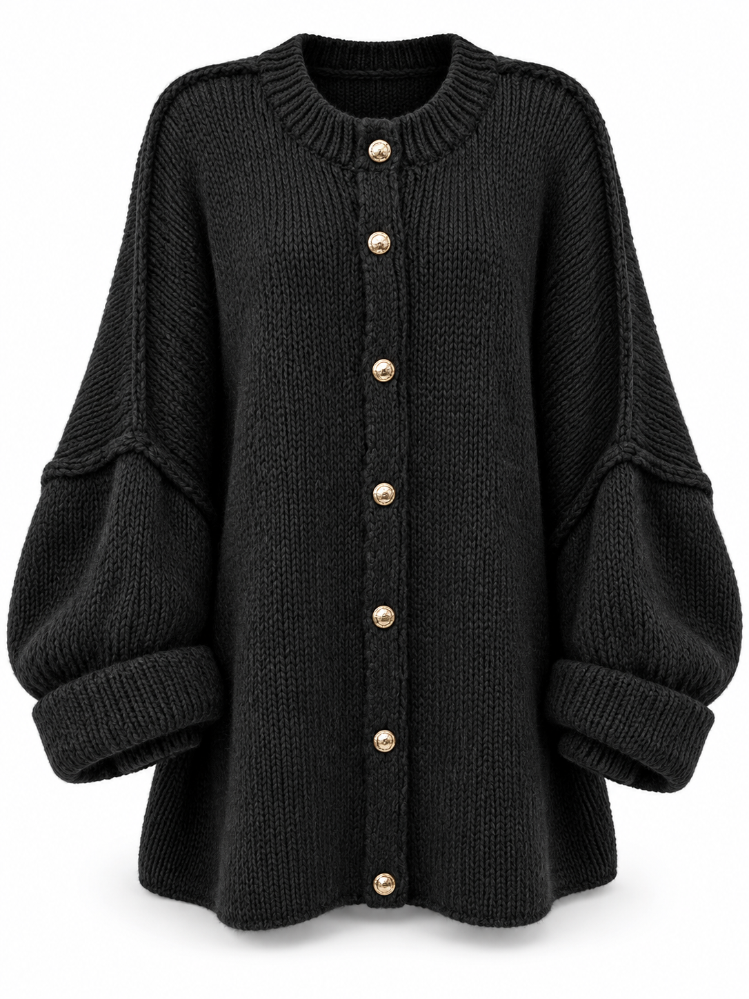 Damen Oversize-Cardigan mit Fledermausärmeln und Knöpfen