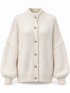 Damen Strickjacke mit Stehkragen und goldfarbenen Knöpfen