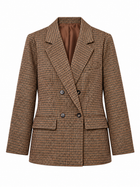 Karierter Damenblazer mit Revers und Knöpfen