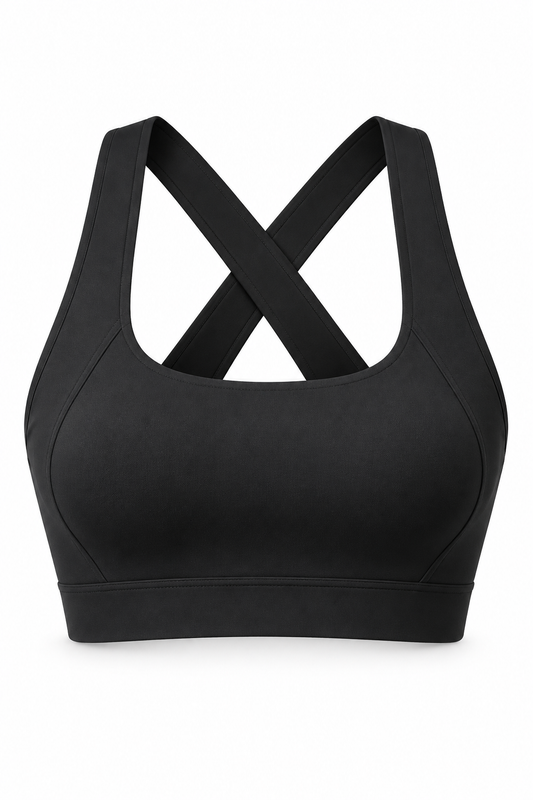 Damen Sport-BH mit Kreuzträgern und herausnehmbaren Polstern – Produkt auf weißem Hintergrund