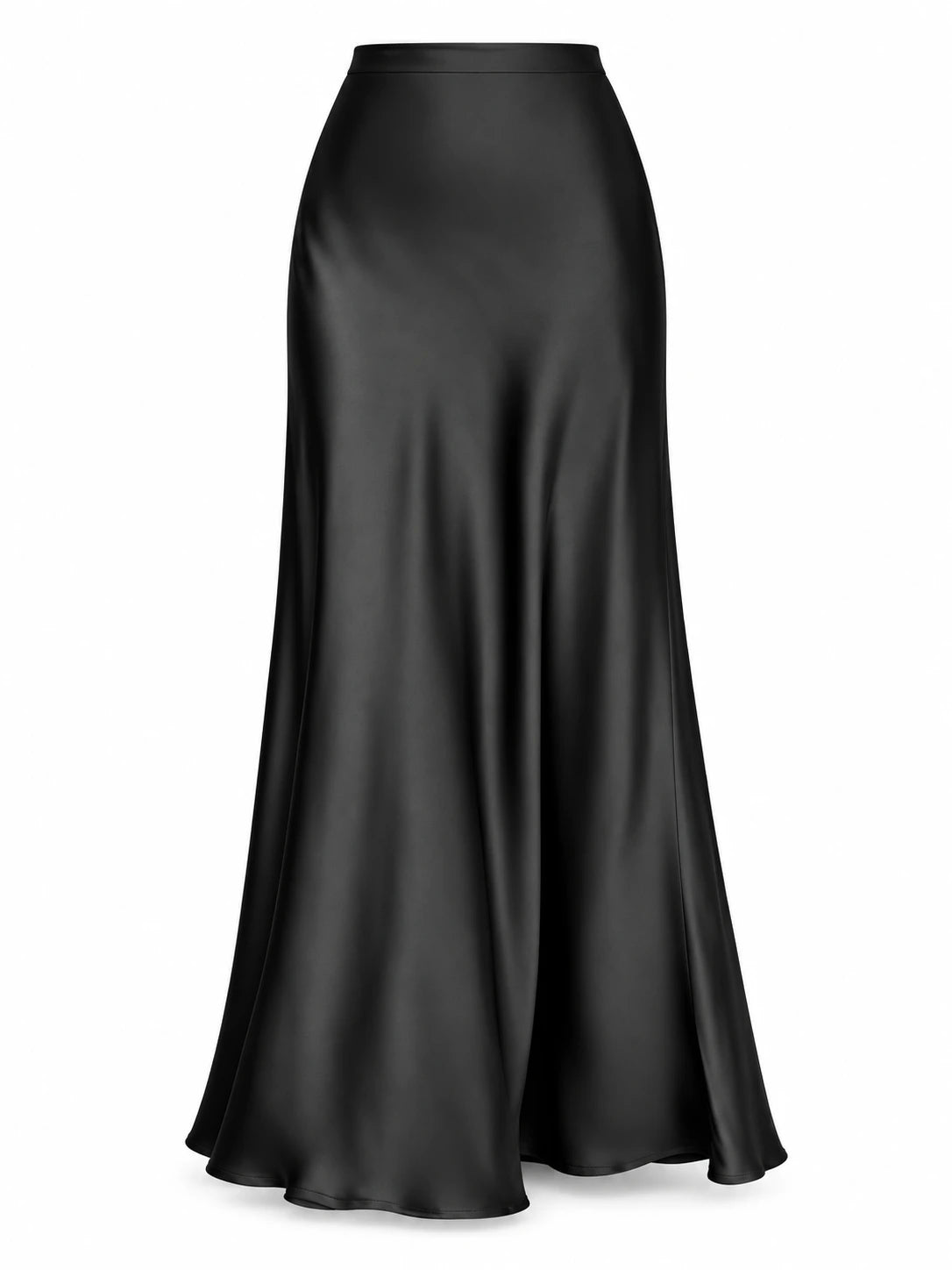 Langer Damen Satinrock mit hohem Bund – Produkt auf weißem Hintergrund